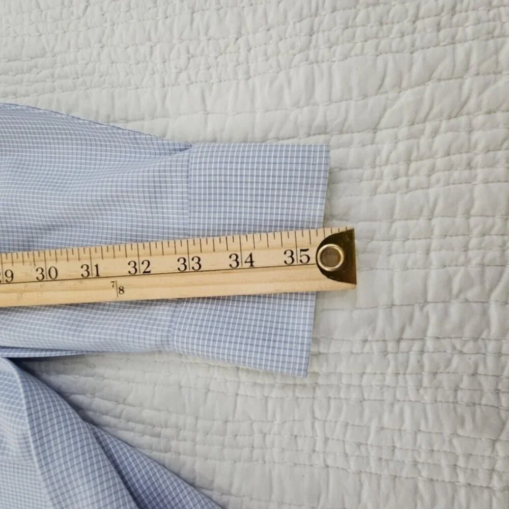 Roundtree & Yorke Shirt‎ Men's 15 1/2 - 35 Blue Check Cotton Pinpoint Non-Iron